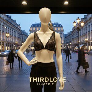 NWOT THIRDLOVE Black Lace Plunge Contour Bra Padded w/ Removable Inserts 32C